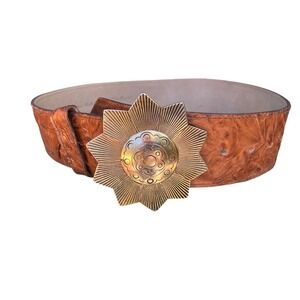 Vintage Ellen Tracy Italian Leather Belt Gold Sunburst Buckle Womens Size M Boho